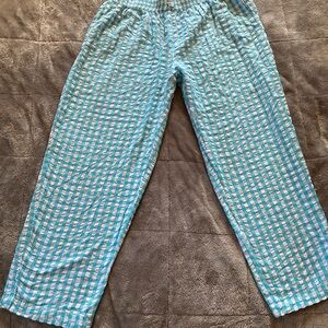 Woman Within Teal Checkered Elastic Waist Pull Up Pants (870)